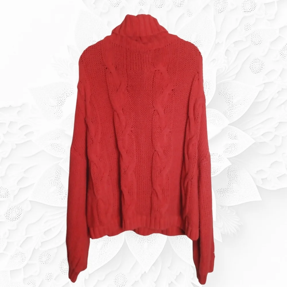 NWT Cable Knit Sweater With Loose Turtleneck In Muted Red ColorSize XXL - Picture 6 of 8